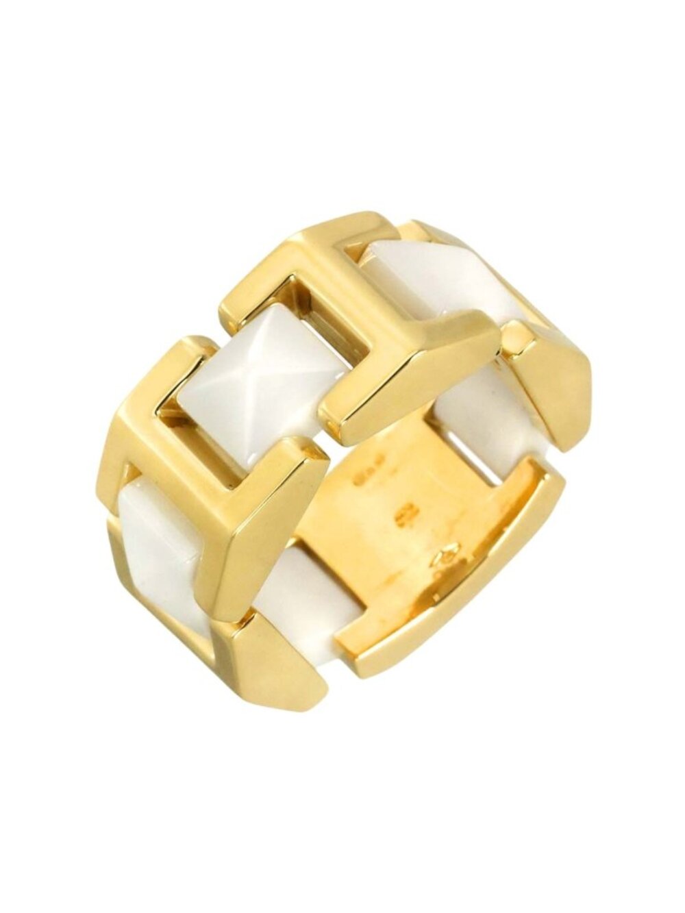 Versace Ring 18k YG White Ceramic Yellow Gold